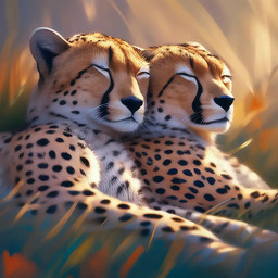 ambiguous_gender duo eyes_closed feral fur grass plant sleeping sleeping_together spots spotted_body spotted_fur whiskers ashanddust cheetah felid feline mammal 1:1 2023