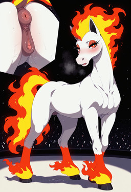 animal_genitalia animal_pussy anus bodily_fluids butt dripping equine_genitalia equine_pussy female feral fire flaming_tail fur genital_fluids genitals hooves looking_at_viewer presenting pussy solo diddlier nintendo pokemon equid equine generation_1_pokemon horse mammal pokemon_(species) ponyta absurd_res hi_res