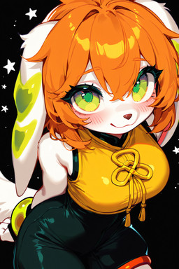 anthro blush clothed clothing female green_eyes looking_at_viewer smile solo xerberus0 freedom_planet milla_basset canid canine canis domestic_dog mammal hi_res