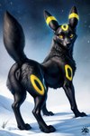 animal_genitalia animal_pussy black_body butt canine_genitalia canine_pussy eeveelution female feral generation_2_pokemon genitals looking_at_viewer night outside paws pokemon_(species) pussy raised_tail solo umbreon yellow_eyes