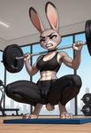 abs angry_expression anthro bodily_fluids camel_toe choker clothing exercise female goth gym gym_clothing inside jewelry muscular muscular_female necklace solo sweat sweating_profusely sweaty tight_clothing weightlifting workout zootopia director_joe420 judy_hopps lagomorph leporid mammal rabbit absurd_res hi_res