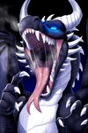 black_body black_scales bodily_fluids claws detailed detailed_scales dragon drooling fangs feral forked_tongue gesture hi_res horn loganth male moon mouth_shot night open_mouth saliva saliva_string scales smoke_from_mouth solo spines tongue