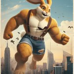 abs anthro biceps bing_image_creator bottomwear building building_destruction city clothing cloud cutoffs denim denim_clothing fur leather_suspenders macro male muscular muscular_anthro muscular_male pecs quads running shorts sky skyscraper smile solo suspenders vintage yellow_body yellow_fur promptmeharderdaddy lagomorph leporid mammal rabbit 1:1