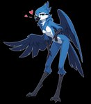 3_toes 4_fingers <3 anthro beak belly blue_body blue_eyes breasts claws digitigrade feathered_wings feathers featureless_breasts featureless_crotch feet female fingers fluffy leaning leaning_forward looking_at_viewer neck_tuft one_eye_closed scuted_arms scuted_legs scutes simple_background slim slim_female small_breasts solo standing tail_feathers toes transparent_background tuft white_belly wings wink winking oldhroft avian bird blue_jay corvid jay_(bird) new_world_jay oscine passerine alpha_channel full-length_portrait hi_res portrait