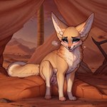 1:1 <3 canid canine colored countershading desert detailed detailed_background female fennec feral fox fur genitals hi_res lungfish1223 mammal nature nature_background presenting pussy sitting solo tan_body tan_fur tongue tongue_out white_body white_countershading