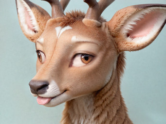 ambiguous_gender antlers black_nose bodily_fluids brown_body brown_eyes brown_fur cross-eyed day detailed_fur feral fur horn looking_at_viewer outside realistic realistic_feral realistic_fur smile solo tongue jelloponies jello_(jelloponies) cervid mammal detailed hi_res