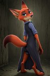 anthro bulge butt clothed clothing disney ear_piercing fur gown green_eyes looking_at_viewer looking_back male narrowed_eyes piercing presenting raised_tail smile smiling_at_viewer solo zootopia angry_puppy nick_wilde canid canine fox mammal hi_res