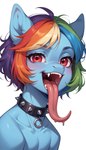 anthro blue_body female hair long_tongue multicolored_hair navel open_mouth red_eyes solo tongue tongue_out wristband tricksterfox rainbow_dash_(mlp) humanoid hi_res