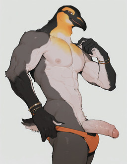 abs anthro balls beak biceps big_penis black_body bracelet clothed clothing erection feathers foreskin genitals glans humanoid_genitalia humanoid_penis jewelry jockstrap looking_at_viewer male muscular muscular_anthro muscular_male navel nipples partially_clothed partially_retracted_foreskin pecs penis presenting presenting_penis pubes simple_background smile solo tail underwear vein veiny_penis white_background unknown_director avian bird penguin hi_res