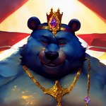 1:1 anthro black_nose blue_body blue_fur crown diamond_(jewelry) facial_tuft fur gem gem_(director) jewelry lips looking_at_viewer male mammal overweight pink_eyes portrait simple_background solo ursid