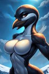 anthro beak breasts feathers female navel nude_female slim slim_female solo birdovo avian bird humboldt_penguin penguin hi_res