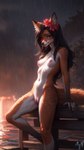 accessory anthro breasts dock female flower flower_in_hair fur genitals hair hair_accessory leaning leaning_back long_hair looking_at_viewer nipples nude plant pussy small_breasts solo gren_art canid canine fox mammal absurd_res hi_res huge_filesize watermark