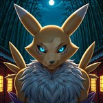 anthro bamboo bamboo_forest female forest front_view full_moon glowing glowing_eyes looking_at_viewer moon night plant solo tree animsaiuniverse digimon canid canine digimon_(species) mammal renamon