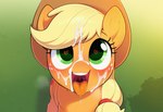 <3 <3_eyes after_fellatio after_oral after_sex animal_ears blonde_hair blush bodily_fluids clothing cum cum_in_hair cum_in_mouth cum_inside cum_on_face drinking drinking_cum eyelashes female feral genital_fluids green_eyes hair hat headgear headwear looking_at_viewer open_mouth solo tongue tongue_out stressedout friendship_is_magic my_little_pony applejack_(mlp)