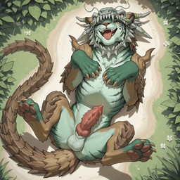 balls erection feral genitals green_body happy knot lying male mythology nude on_back one_eye_closed outside paw_pose pawpads penile_spines penis pose solo spread_legs spreading submissive tongue tongue_out yellow_eyes as_aifurry yu-gi-oh! dragon felid hybrid mammal mythological_creature mythological_scalie pantherine scalie tiger hi_res