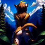 anthro anus brown_hair felid female flora_(twokinds) fur genitals hair mammal nenvul nude orange_body orange_fur pantherine presenting pussy raised_tail solo tiger twokinds white_body white_fur