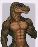 abs anthro athletic athletic_anthro athletic_male biceps male muscular muscular_anthro muscular_arms navel nude pecs ripped_muscles solo tail teeth triceps anonymous_director dinosaur reptile scalie theropod tyrannosaurid tyrannosaurus tyrannosaurus_rex hi_res