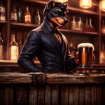 alcohol anthro bar beer beverage bottle clothing leather leather_clothing male solo canid canine canis domestic_dog mammal mastiff molosser rottweiler