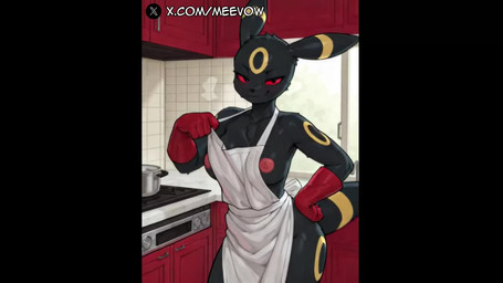 5_fingers ahegao anthro anus anus_peek apron apron_between_breasts apron_only areola back_muscles black_body black_eyes black_fur black_hair bodily_fluids breasts butt butt_grab clothing cum cum_drip cum_in_pussy cum_inside doggystyle dripping duo female fingers first_person_view from_behind_position from_front_position fur genital_fluids genitals gloves grabbing hair hand_on_butt handwear interspecies kitchen leaning leaning_back leg_grab leg_up looking_at_viewer looking_back looking_pleasured lying male male/female male_pov medium_breasts missionary_position mostly_nude nipple_slip nipples on_back open_mouth penetration penile penile_penetration penis penis_in_pussy pokephilia pussy pussy_juice pussy_peek rear_view red_sclera satisfied sex solo steam steaming_body steamy_breath sweat sweatdrop sweaty_body text tongue tongue_out vaginal vaginal_penetration meevow nintendo pokemon eeveelution generation_2_pokemon pokemon_(species) umbreon animated url webm