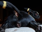 animal_genitalia animal_pussy anus bed canine_genitalia canine_pussy claws female feral furniture genitals hindpaw inside lying night on_bed on_front pawpads paws photorealism photorealistic pussy rear_view red_eyes simple_background solo toe_claws director_yiffy nintendo pokemon eeveelution generation_2_pokemon pokemon_(species) umbreon