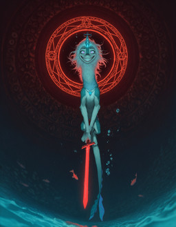 ambiguous_gender anthro blue_body blue_fur bubble crown evil_grin fin fisheye_lens floating foreshortening fur glowing glowing_red holding_object holding_sword holding_weapon insane jewelry long_tail magic magic_circle melee_weapon mythology necklace necklace_only nude occult_symbol quadruped red_lighting smile solo sparks swimming sword symbol tail_fin underwater water weapon wide_eyed soloko raya_and_the_last_dragon sisu_(ratld) dragon eastern_dragon fish furred_dragon marine mythological_creature mythological_scalie scalie 9:16 hi_res
