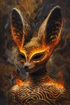 anthro black_eyes burning embers fire glowing male mask smoke solo bahufaru kafeel_scirocco_(bahufaru) canid canine fennec fox mammal hi_res