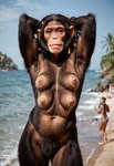 anthro beach body_hair breasts female happy_trail multi_breast multi_nipple nipples nude seaside director_chimpluver ape chimpanzee haplorhine mammal primate hi_res