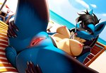 anthro anus beach blue_body blue_eyes blue_fur breasts chest_spike claws female fur genitals presenting pussy seaside solo spikes spikes_(anatomy) spread_legs spreading tongue tongue_out furryainoob generation_4_pokemon lucario pokemon_(species)