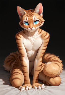 anthro blue_eyes brown_body brown_markings fluffy fluffy_tail fur long_tail looking_at_viewer male markings solo tan_body tan_fur zarey domestic_cat felid feline felis mammal tabby_cat absurd_res hi_res