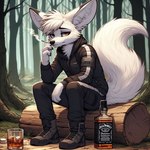 alcohol amber_eyes anthro beverage canid canine cigarette fennec fox lucifluffy male mammal solo techwear wilek