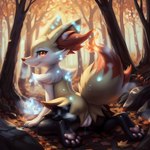 anthro bodily_fluids braixen butt canid canine female fire forest forest_background fox fur generation_6_pokemon genital_fluids genitals hi_res kneeling looking_at_viewer looking_back mammal nature nature_background orange_eyes pawpads paws plant pokemon pokemon_(species) presenting presenting_hindquarters presenting_pussy pussy pussy_juice seductive solo spread_legs spreading tree venisoncreampie yellow_body yellow_fur