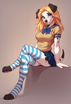 anthro bottomwear breasts clothing crossed_legs female legwear looking_at_viewer medium_breasts miniskirt paws school_uniform sitting skirt solo stockings uniform foxlover7796 canid canine canis dalmatian domestic_dog mammal hi_res