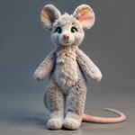 anthro fan_character female fluffy_fur fur green_eyes grey_body hi_res hornybunny indigo_furry_mix_v95_realistic mammal mouse murid murine pink_nose plushie rodent solo stable_diffusion stuffed_animal toy