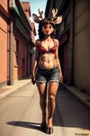 alley anthro antlers big_ears bottomwear bra breasts brown_body brown_fur clothing cutoffs dark_hair deer_ears denim denim_clothing female fur fur_markings hair hooves horn long_hair markings navel prostitution red_bra red_clothing red_eyes red_nose red_topwear red_underwear shorts slim small_breasts small_waist smile solo street topwear underwear walking unknown_director rue_(the-minuscule-task) capreoline cervid cervine mammal reindeer