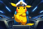 aircraft airship animal_genitalia anus chair clothing crossed_arms driving ears_down feral furniture genitals headgear headwear looking_at_viewer male on_chair on_one_leg one_leg_up pivoted_ears raised_leg sky solo standing tail_aside jomisa nintendo pokemon captain_pikachu generation_1_pokemon pikachu pokemon_(species)