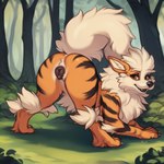 anatomically_correct anatomically_correct_genitalia anatomically_correct_pussy animal_genitalia animal_pussy arcanine bedroom_eyes butt canid canine canine_genitalia canine_pussy eevee_k female feral fluffy fluffy_fur fluffy_tail forest generation_1_pokemon genitals looking_at_viewer looking_back looking_back_at_viewer mammal narrowed_eyes neck_tuft plant pokemon_(species) presenting presenting_hindquarters presenting_pussy pussy seductive solo tree tuft