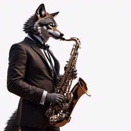 anthro clothed clothing fur male musical_instrument necktie playing_music saxophone simple_background suit suit_jacket wind_instrument woodwind_instrument maw_master canid canine canis mammal wolf