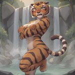 anonymous_director anthro blush breasts covering covering_breasts covering_crotch covering_self crossed_arms felid female hot_spring looking_at_viewer mammal master_tigress muscular muscular_female nipples nude_female outdoor_nudity pantherine partially_submerged solo surprise tiger water waterfall
