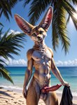 animal_genitalia animal_penis anthro balls beach canine_penis erection genitals looking_at_viewer male navel nude penis seaside solo standing marcus64 canid canine fennec fox mammal hi_res