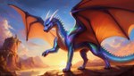 2023 bb95_furry_mix detailed_background dragon female feral iridescent_scales light lighting scalie solo sunset wallpaper western_dragon wovenradar