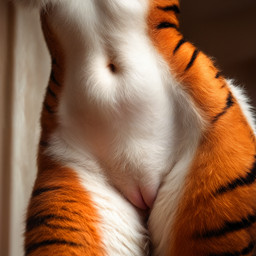 anthro belly black_body black_fur black_stripes close-up countershading crotch_shot detailed_fur faceless_character faceless_female female fluffy fur genitals innie_pussy multicolored_body multicolored_fur navel nude orange_body orange_fur pubic_mound pussy solo standing striped_body striped_fur stripes white_belly white_body white_fur balloon_(director) felid feline mammal pantherine tiger detailed hi_res