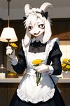 accessory clothing dress flower flower_in_hair fur hair hair_accessory inside maid_uniform male plant uniform white_body white_fur asriellover asriel_dreemurr asriel_dreemurr_(god_form) bovid caprine goat mammal black hi_res