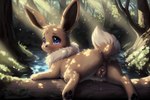 animal_genitalia animal_pussy canine_genitalia canine_pussy eevee eeveelution female feral forest forest_background generation_1_pokemon genitals hi_res looking_at_viewer mammal nature nature_background plant pokemon pokemon_(species) pussy solo tree venisoncreampie