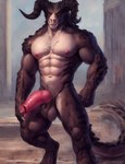 2022 abs animal_genitalia animal_penis anthro balls bethesda_softworks biceps brown_body cynfall_northcote deathclaw erection fallout genitals horn knot looking_at_viewer male mammal muscular muscular_male nipples pecs penis presenting presenting_penis reptile scales scalie solo standing video_games white_body