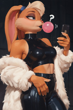 anthro athletic athletic_female blonde_hair breasts brown_body brown_fur clothed clothing female fur goth gothic hair medium_breasts pixelsketcher rabbit_ears solo standing kbi looney_tunes lola_bunny humanoid lagomorph leporid mammal rabbit