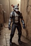 alley anthro biker bottomwear clothed clothing footwear full-length_portrait kavka leather leather_clothing leather_topwear leather_vest looking_at_viewer male mammal murid murine open_clothing open_topwear open_vest pants portrait rat rodent solo standing topwear vest