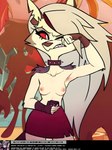 absurd_res anthro areola breasts canid canid_demon clothed clothing demon exposed_breasts female hellhound helluva_boss hi_res loona_(helluva_boss) mammal nipples nude profana-ai-inator solo topless topless_anthro topless_female