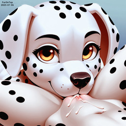 amber_eyes anthro black_nose bodily_fluids close-up cum cunnilingus duo faceless_anthro faceless_character faceless_female female female/female fur genital_fluids genitals looking_at_viewer navel nude oral pussy sex simple_background spots spotted_body spotted_fur vaginal white_body white_fur furontap canid canine canis dalmatian domestic_dog mammal 1:1 2025 colored