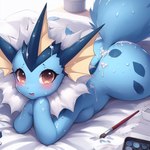 blush bodily_fluids cum cum_on_ass cum_on_face eeveelution female feral generation_1_pokemon genital_fluids looking_at_viewer lying on_front open_mouth pokemon_(species) solo ulfyn vaporeon