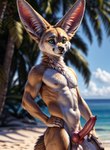 animal_genitalia animal_penis anthro balls beach canine_penis genitals green_eyes knot looking_at_viewer male navel nude penis seaside solo standing marcus64 canid canine fennec fox mammal hi_res